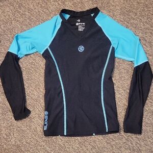 Skin Fitted Raglan Long Sleeve Jersey Black and Blue